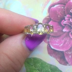 .925 Sterling Silver Lovely Citrine Oval Round Gemstone Solid Band Ring